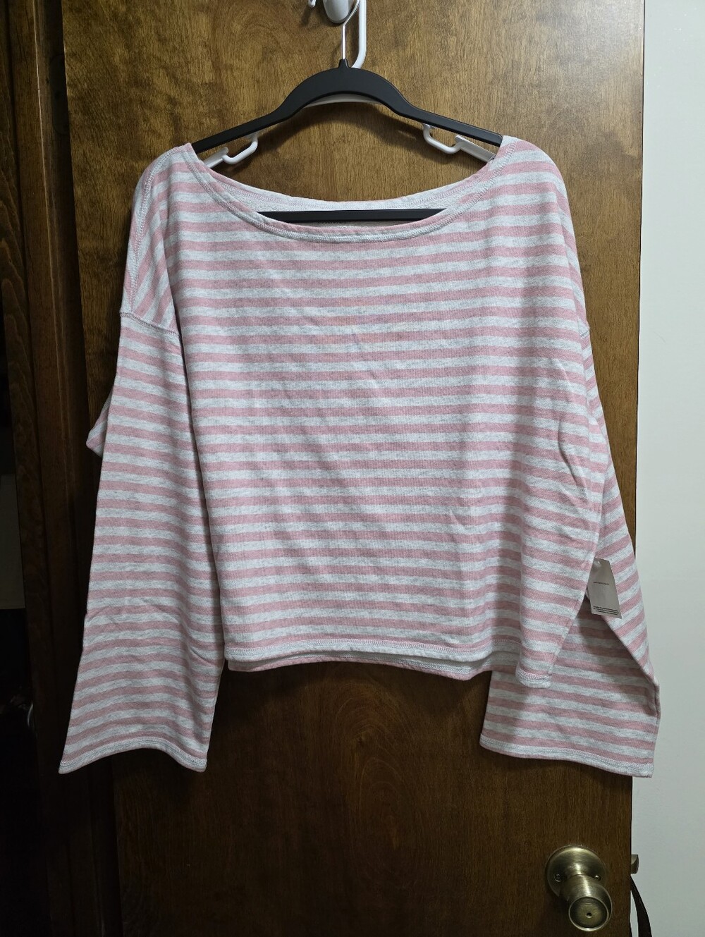 NWT Hollister Striped Pink and White, Off The Shoulder Top, Oversized Size M